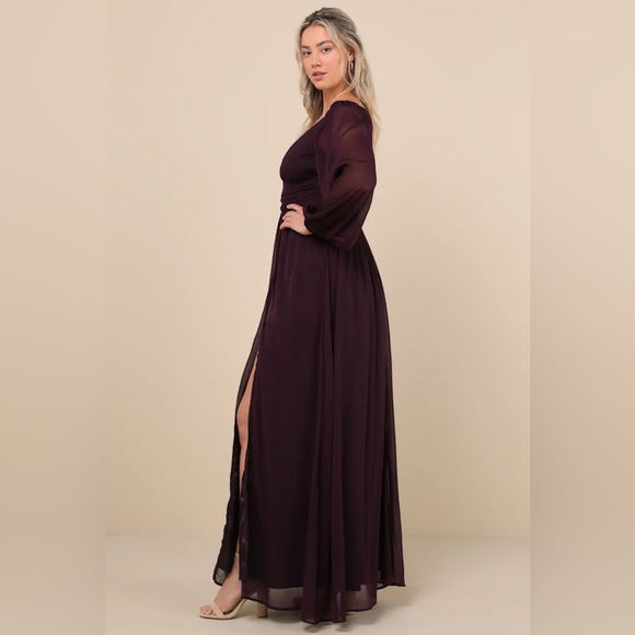 Lulus - Enchant My Love Dark Purple V-Neck Long Sleeve Maxi Dress - Small - Picture 10 of 11